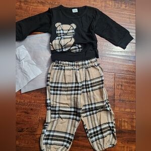 Black Bear Top and Plaid Pants Set